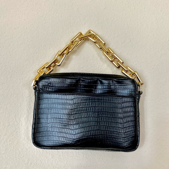 Genuine Leather Black and Gold Handbag Stella Bianca Italy - Picture 4 of 17